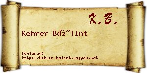 Kehrer Bálint névjegykártya